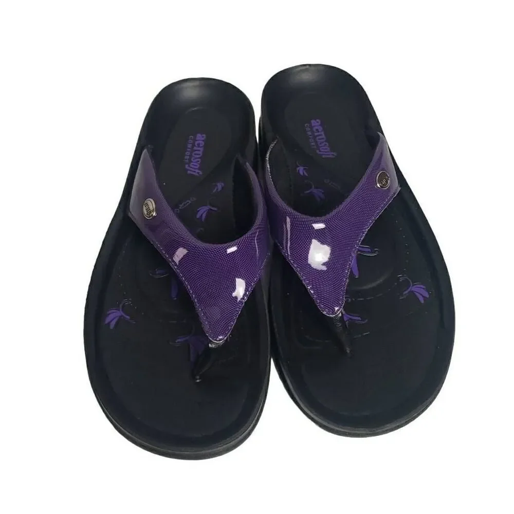 Aerosoft Comfort Purple and Black Flip Flops Size 39 /8